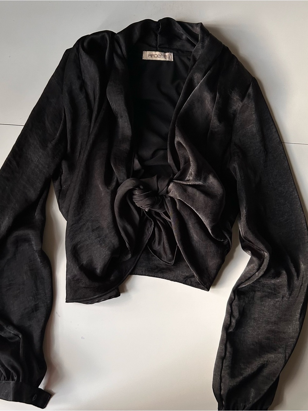 Arden B Black Satin Tie-Front Blouse